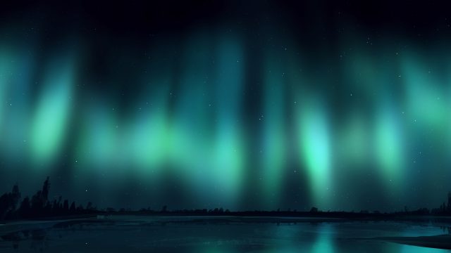 优雅 艺术品 数字 绘画 超宽 宽屏 极光 自然 星星 星空 树木 倒影 天空 夜 景观 湖 水 4K壁纸