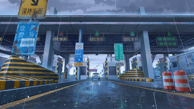 高速收费站ETC通道雨天场景4K桌面壁纸免费下载