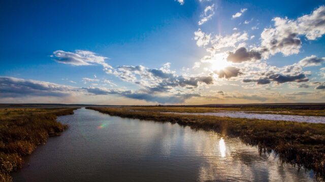 湿地河流日出风光4K壁纸，超清自然景观桌面背景免费下载